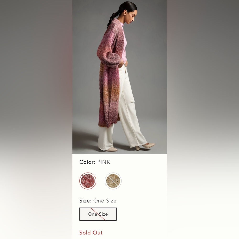 Anthropologie Ombré Knit Duster Blush Pink Sunset Fuzzy Warm One Size NWT - Picture 5 of 14